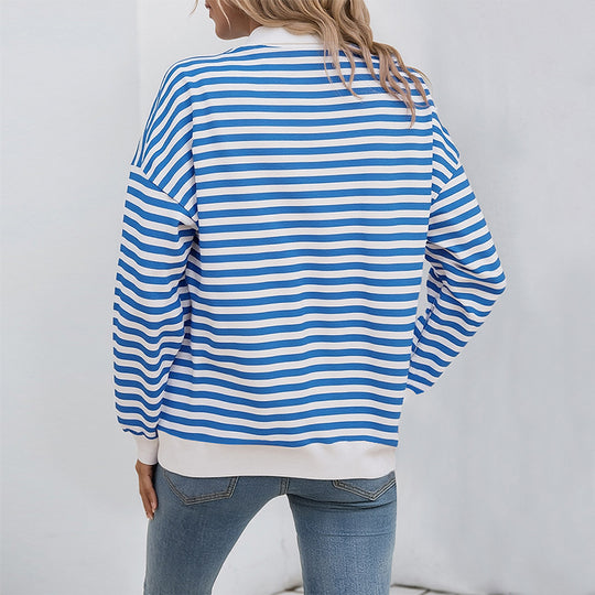 Damen lässiger Sweatshirt mit Stehkragen und modischem Streifenmuster EB