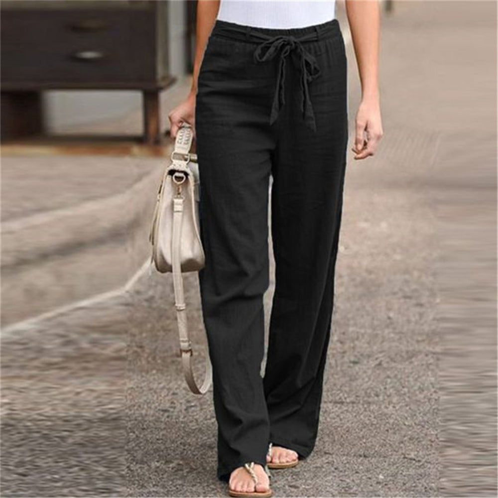 Damen nan weite Leinenhose mit Tunnelzugbund, geradem Bein und Eingrifftaschen EB
