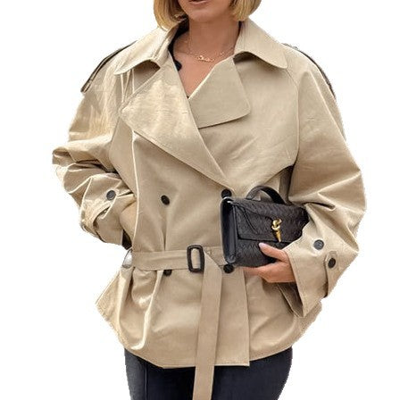 Damen modische Trenchcoatjacke mit Gürtel und großzügigem Schnitt EB