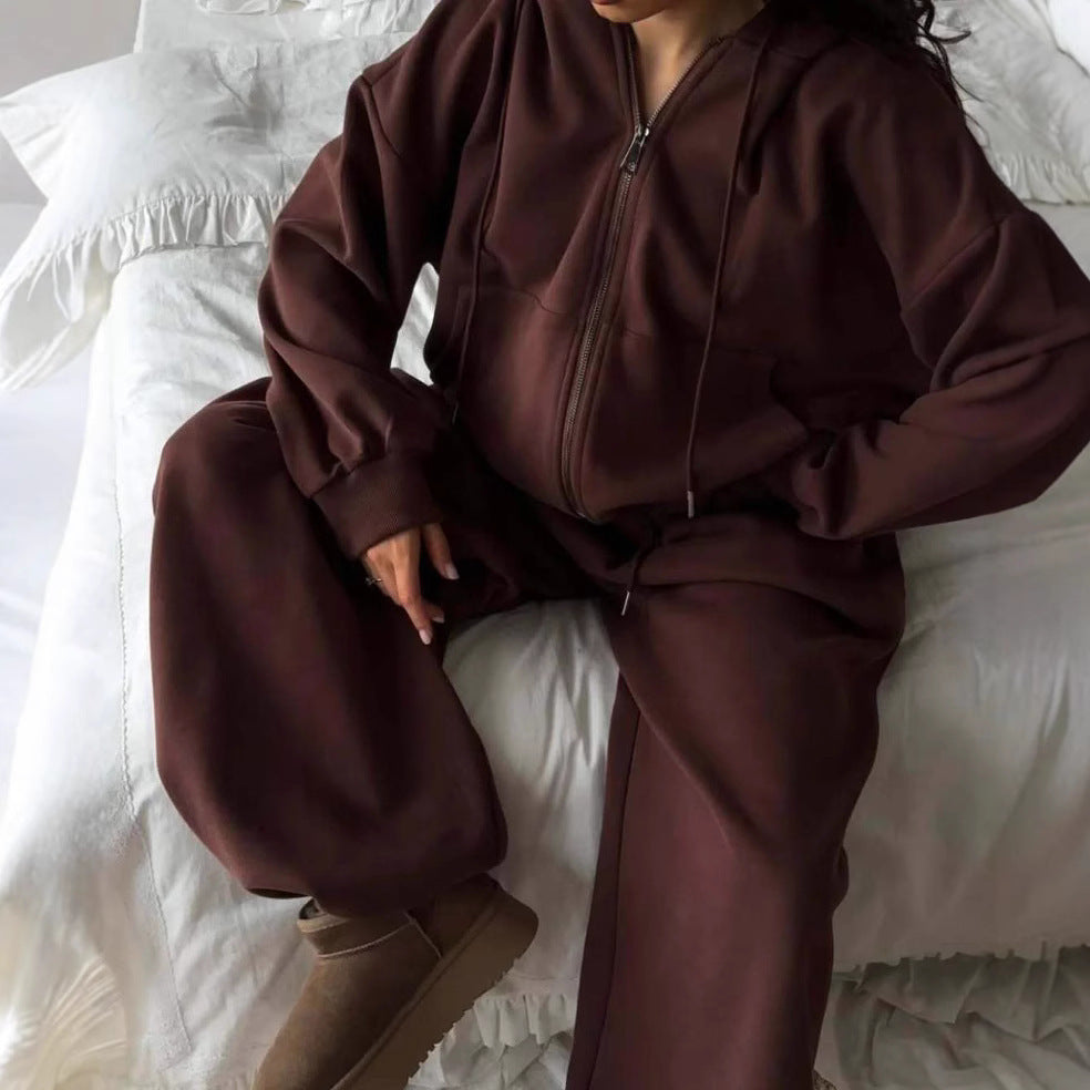 Damen nan weites Lounge-Set mit Zip-Hoodie, Kängurutasche und extraweiter Highwaist-Jogginghose EB