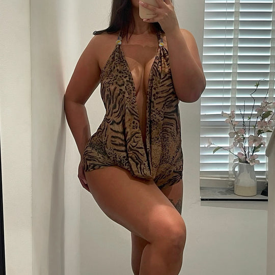 Damen Hochgeschlossenen Badeanzug mit modischem Animal-Print EB