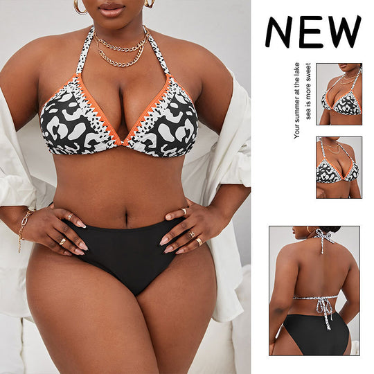 Damen Triangel-Bikini mit modernem Leodruck und verstellbaren Trägern EB