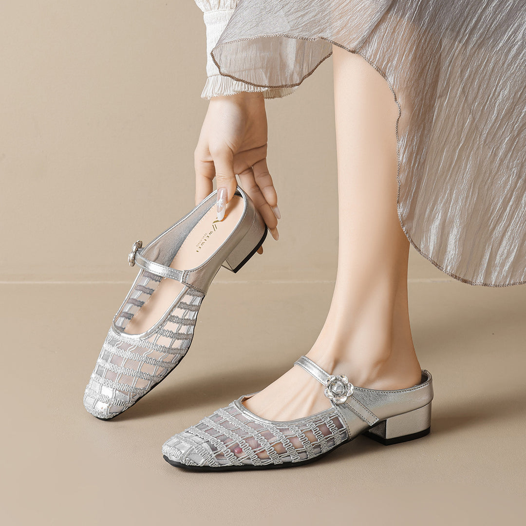 Damen Elegante Mules mit Netzdesign und modischem Riemen EB