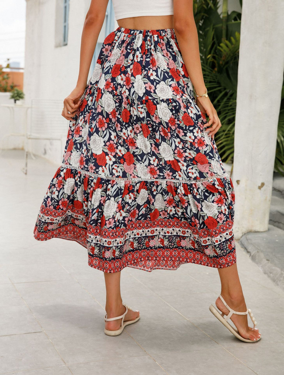Damen Sommer-Rock mit floralen Mustern und voluminösem Saum EB
