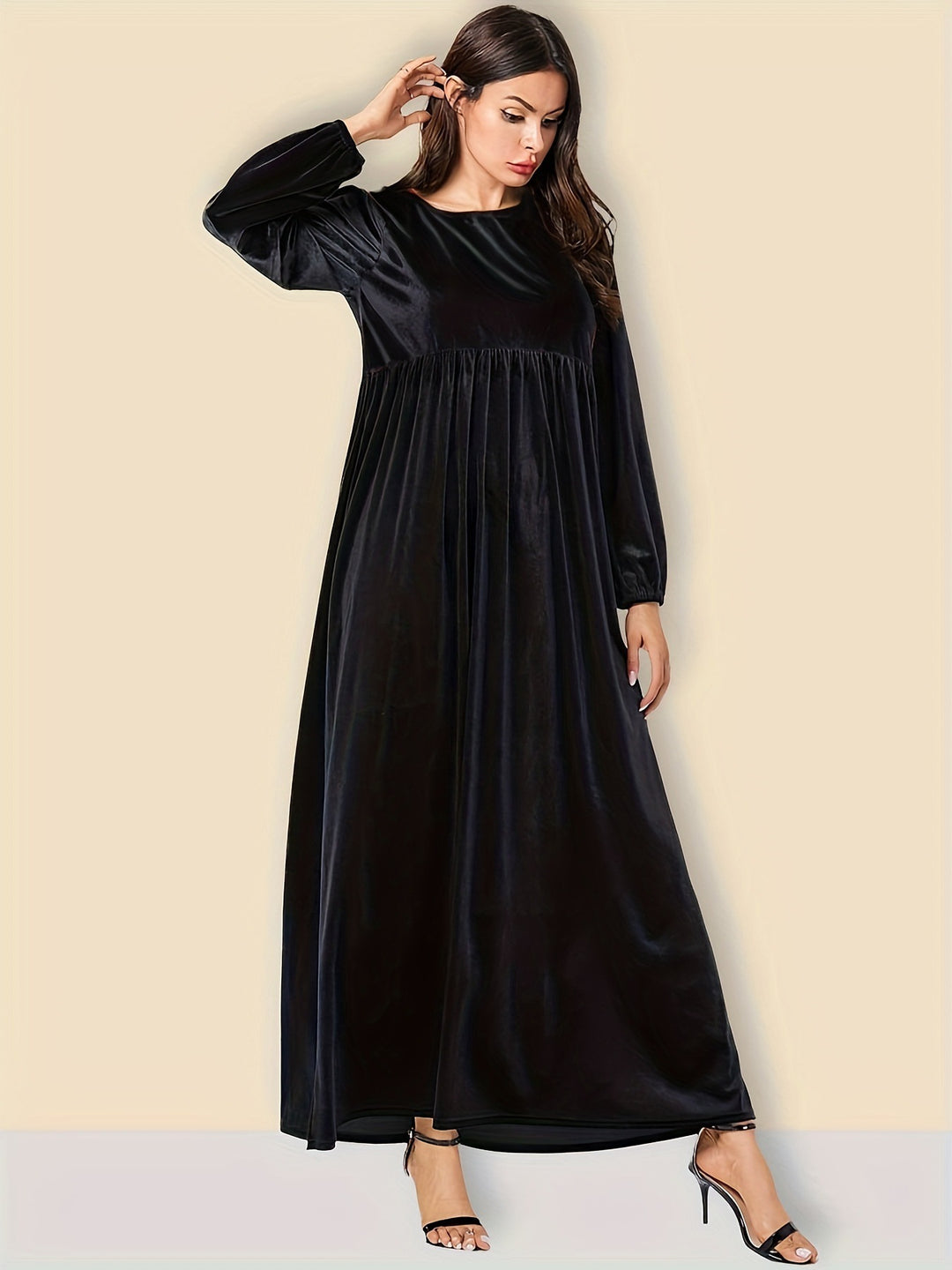Damen Elegantes Maxikleid aus samtigem Stoff mit weitem Schnitt EB