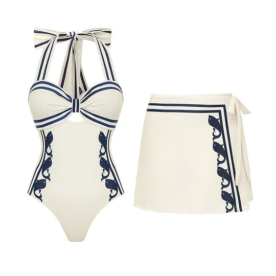 Damen Einteiler Badeanzug mit raffiniertem Cut-Out und dekorativen Schleifen EB