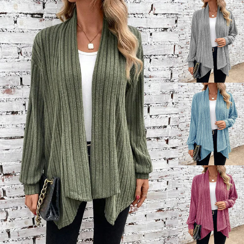 Damen Gestreifter Cardigan mit offenem Schnitt und langen Ärmeln EB
