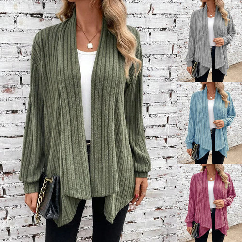 Damen Gestreifter Cardigan mit offenem Schnitt und langen Ärmeln EB