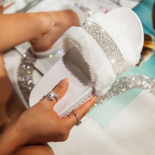 Damen Glamouröse Hausschuhe mit funkelnden Strass-Applikationen EB