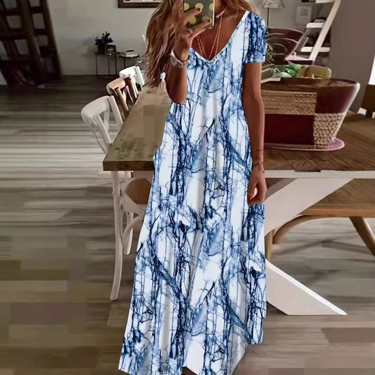 Damen Maxikleid mit stilvollem Blumen- und Tiermotiv EB