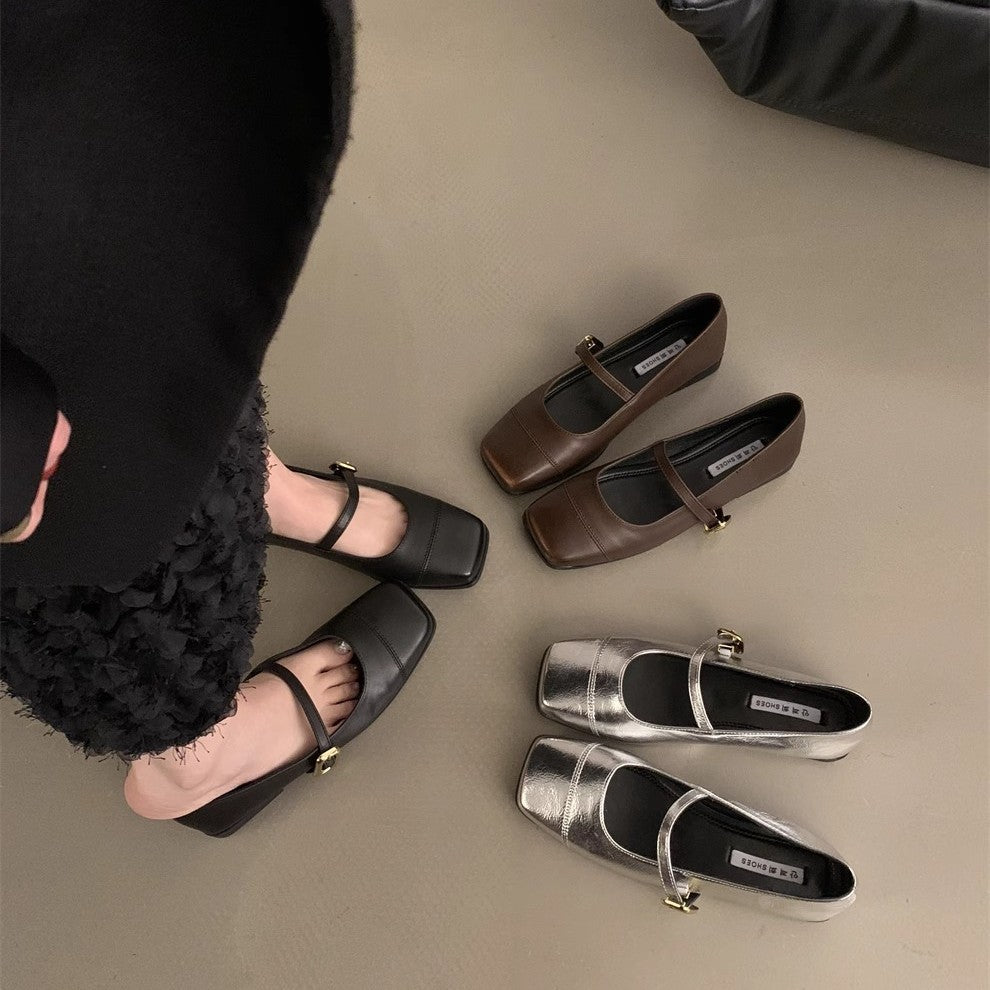 Damen elegante Mary Jane Ballerinas mit modischem Metallakzent EB