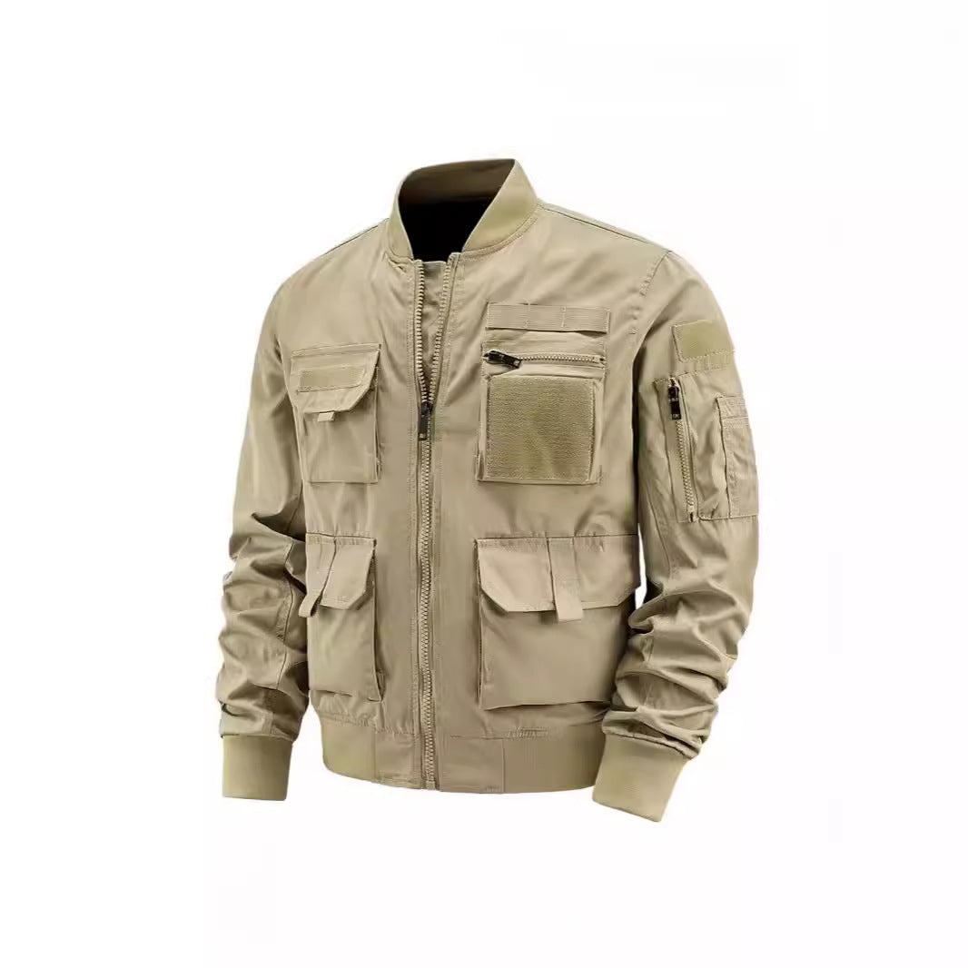 Herren taktische Bomberjacke mit multifunktionalen Taschen und Stretchbündchen EB