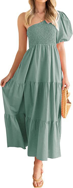 Damen Maxikleid mit asymmetrischem Trägerdesign und voluminösem Rock EB