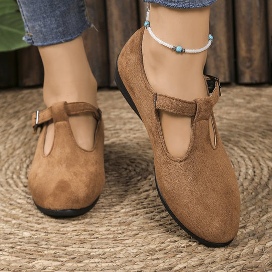 Damen Komfort-Keilabsatz-Ballerina aus Veloursleder EB