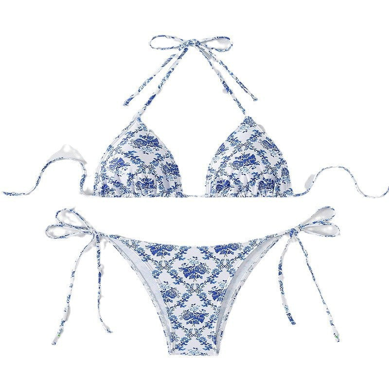Damen Triangel-Bikini mit verstellbaren Bändern und floralem Muster EB