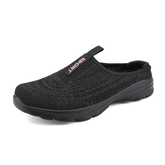 Damen nan gestrickter Mule-Sneaker mit offenem Fersenkragen, elastischem Einstieg und gepolsterter Laufsohle EB