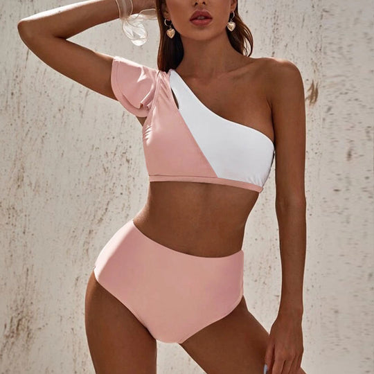 Damen asymmetrisches Bikini-Set mit hohem Bund EB