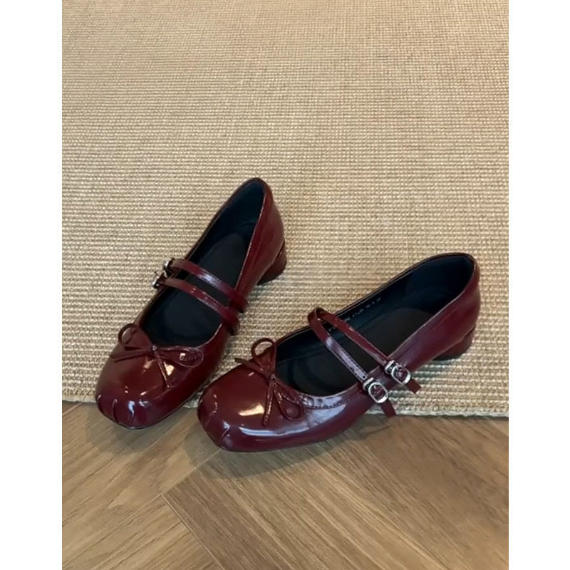 Damen elegante Ballerinas mit doppelt geschnalltem Riemchen und hübschem Schleifendetail EB