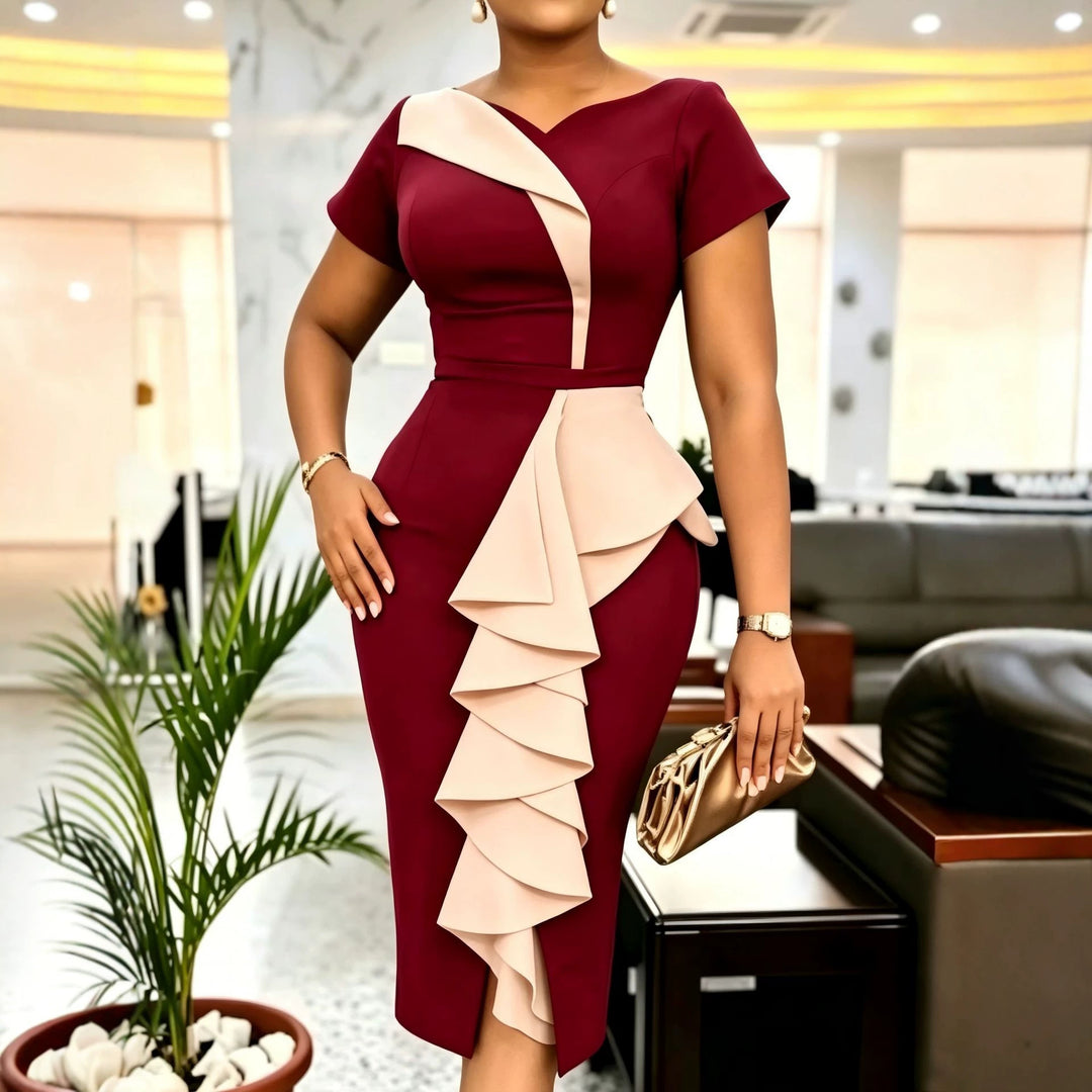 Damen Elegantes Cocktailkleid mit asymmetrischem Rüschenakzent EB