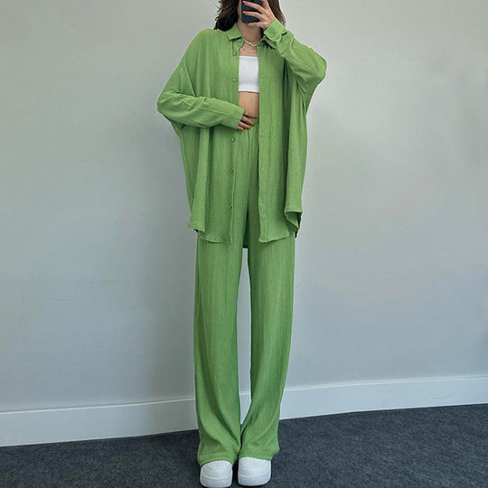 Damen lässiges Strickensemble mit weiter Bluse und lockeren Hosen EB