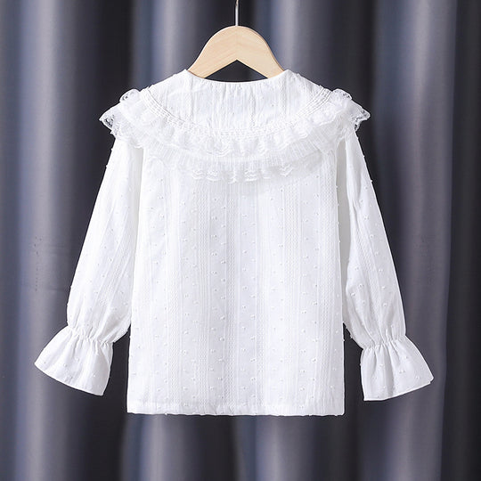 Mädchen Bluse mit voluminösem Rüschenkragen und feinen Stickereien EB