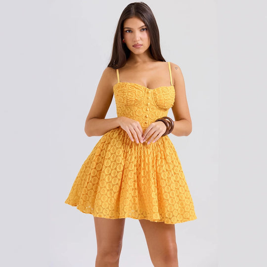 Damen Minikleid mit strukturiertem Oberteil und schwingendem Rock EB