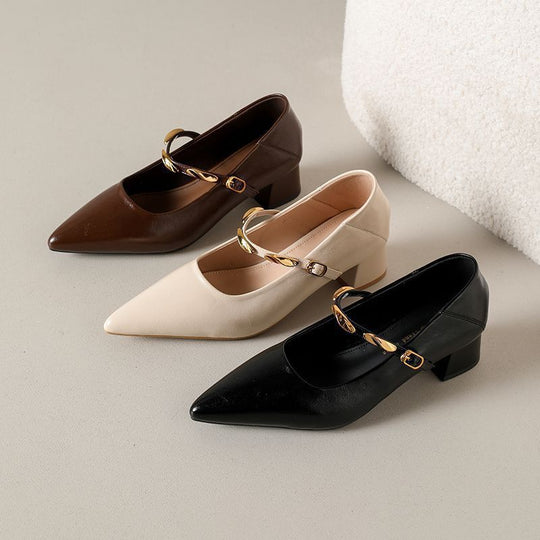 Damen elegante Lederpumps mit Blockabsatz EB