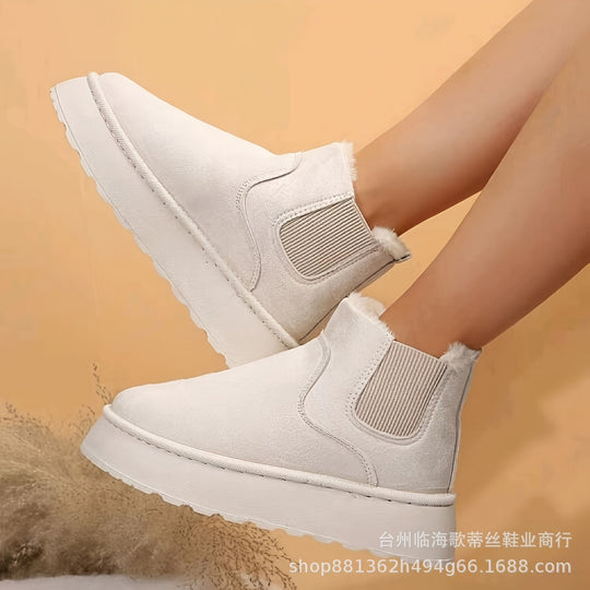 Damen gefütterte Chelsea-Stiefelette mit Keilplattform, Faux-Suede & Teddyfutter EB