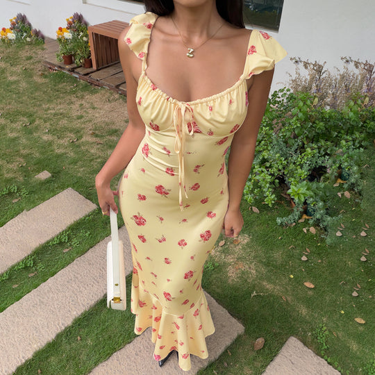 Damen Maxikleid mit floralen Rüschen und elegantem Schnitt EB
