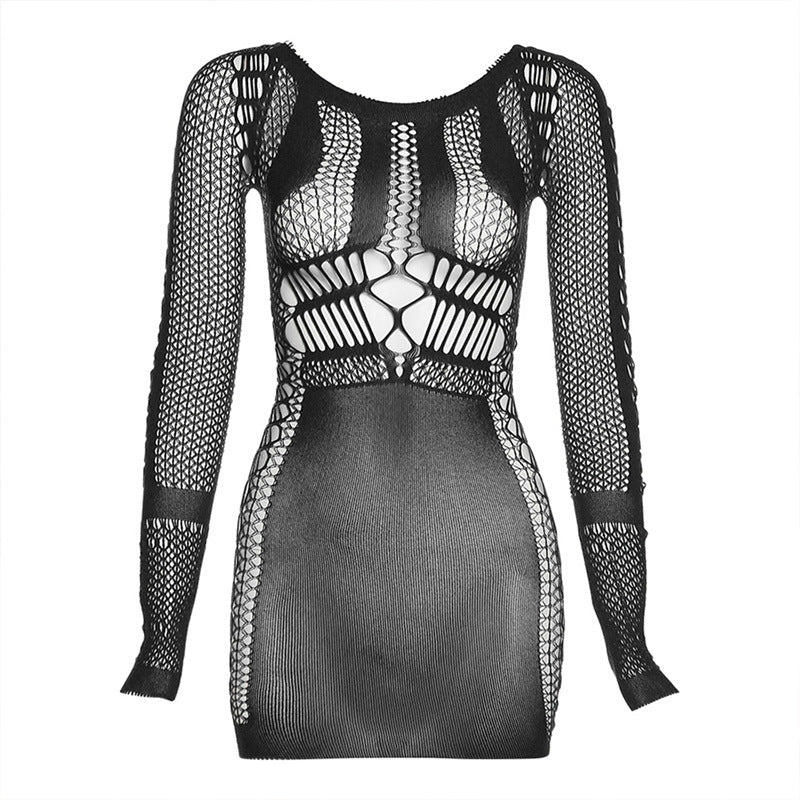 Damen Netzkleid mit langen Ärmeln EB