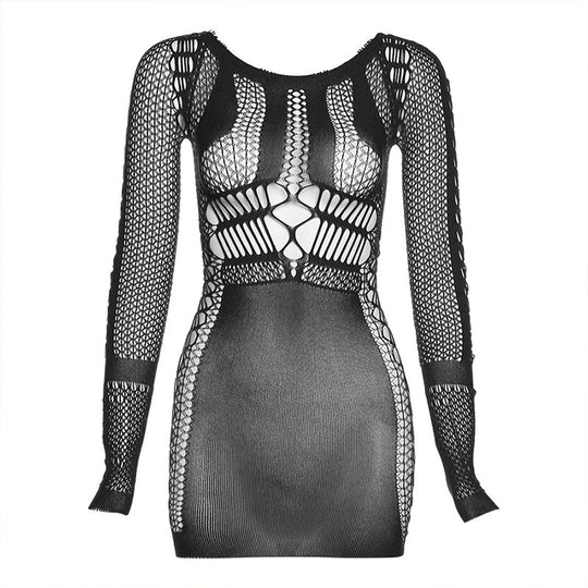 Damen Netzkleid mit langen Ärmeln EB