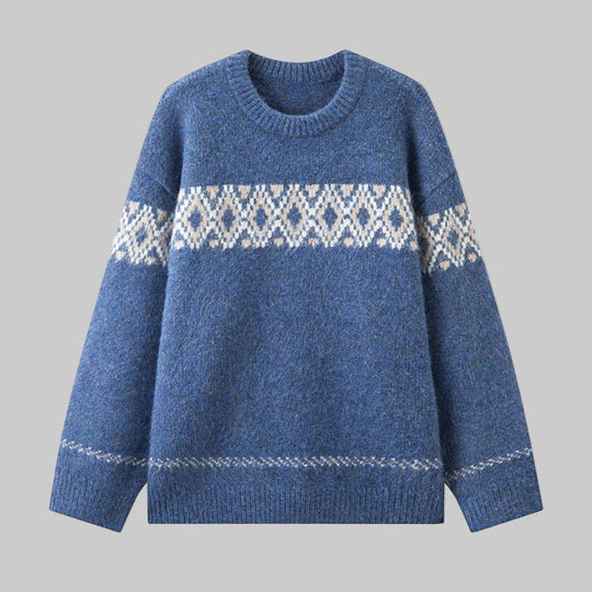 Damen nan Norwegerpullover aus Wollmix mit Rundhalsausschnitt und traditionellem Fair-Isle-Yoke EB