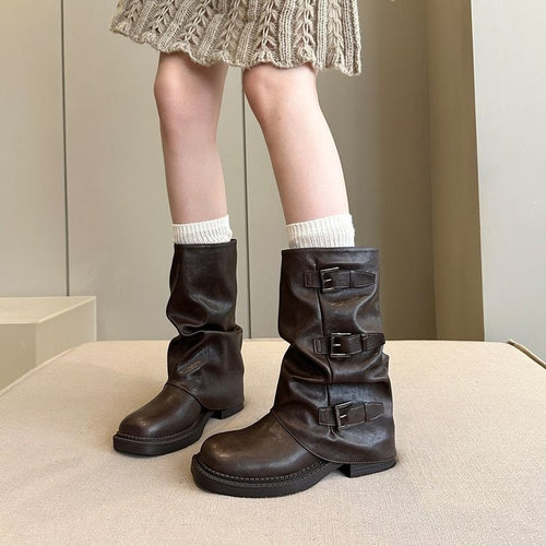 Damen Steppstiefel mit modischen Schnallen und flexiblem Schaftrand EB