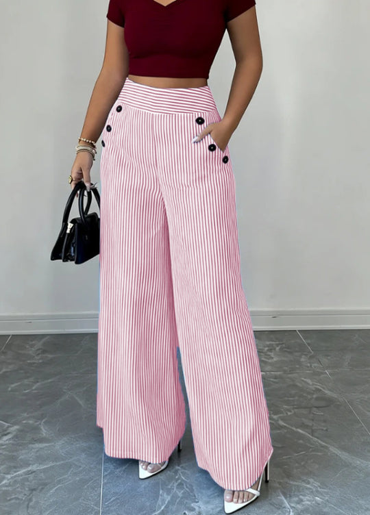Damen nan hochgeschnittene Palazzo-Hose mit maritimen Knopfdetails und weitem Bein EB