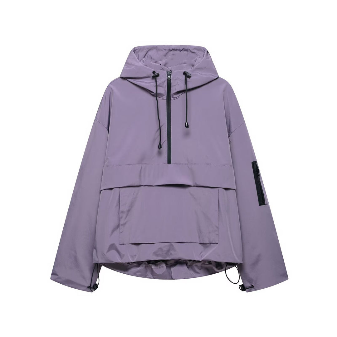 Unisex nan technischer Windbreaker Anorak mit halbhohem Reißverschluss Kapuze und Kängurutasche EB