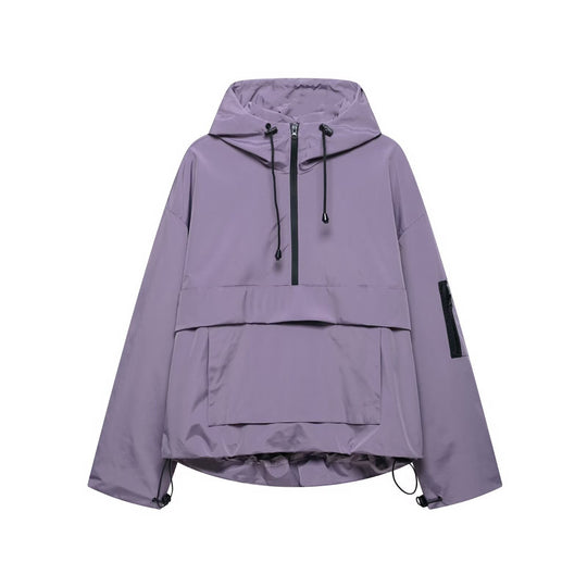Unisex nan technischer Windbreaker Anorak mit halbhohem Reißverschluss Kapuze und Kängurutasche EB
