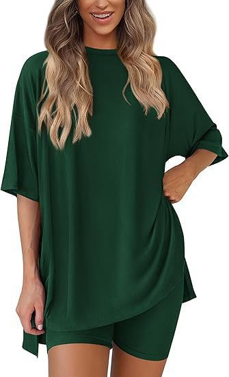 Damen Lässiges Lounge-Set mit übergroßem Oberteil und kurzen Hosen EB