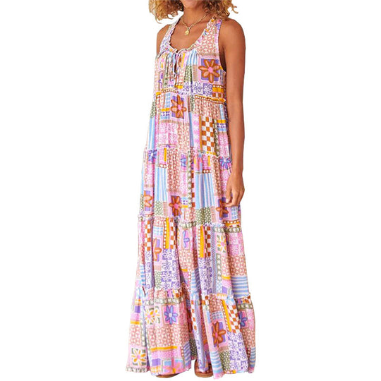 Damen Maxikleid mit buntem Patchwork-Muster EB