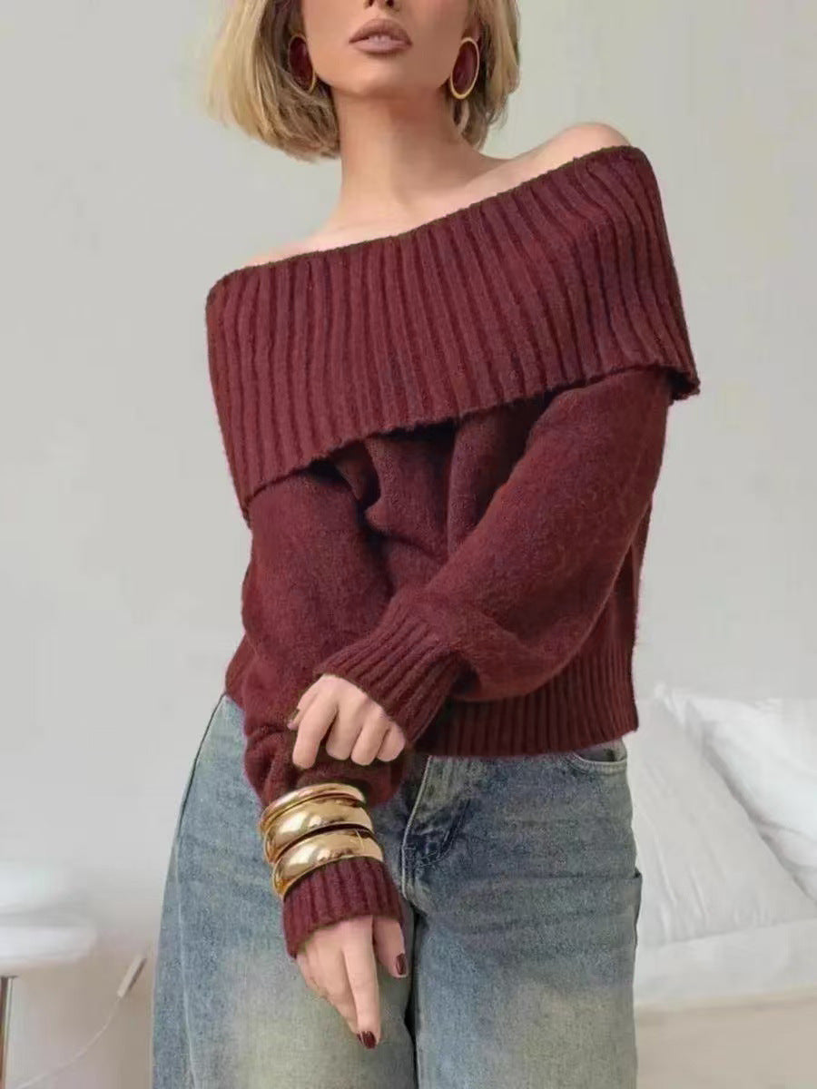 Damen Off-Shoulder Strickpullover mit Rippstruktur EB