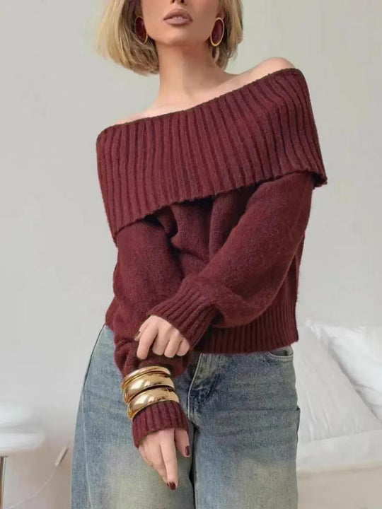 Damen Off-Shoulder Strickpullover mit Rippstruktur EB