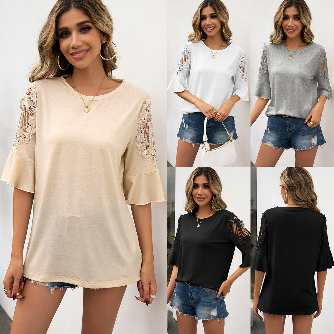 Damen Shirt mit Spitzenärmeln und fließender Passform EB