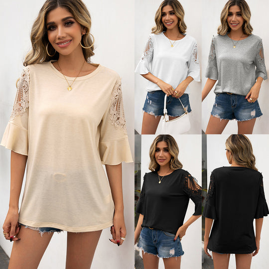 Damen Shirt mit Spitzenärmeln und fließender Passform EB