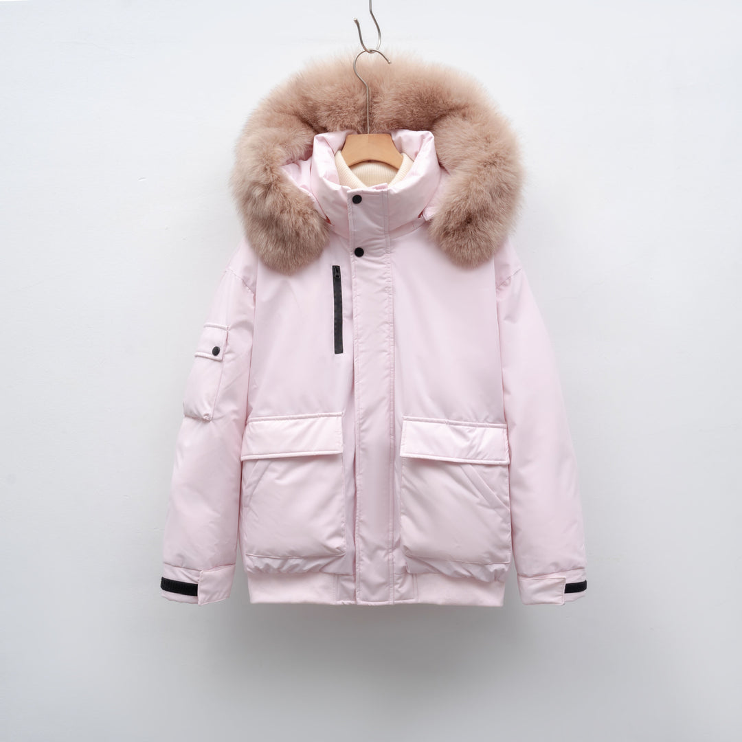 Damen Winterjacke mit großem Kunstfellkragen und funktionalen Taschen EB
