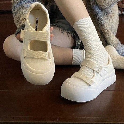 Damen Bequeme Plateau-Sneaker mit verstellbarem Klettverschluss EB
