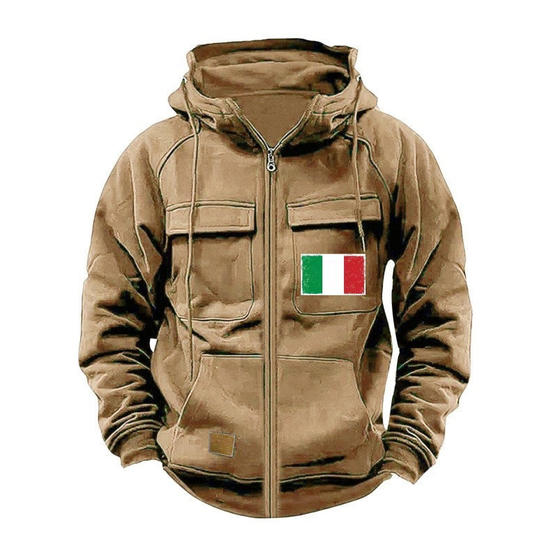 Herren modische Kapuzenjacke mit praktischen Taschen und verstellbarem Kragen EB