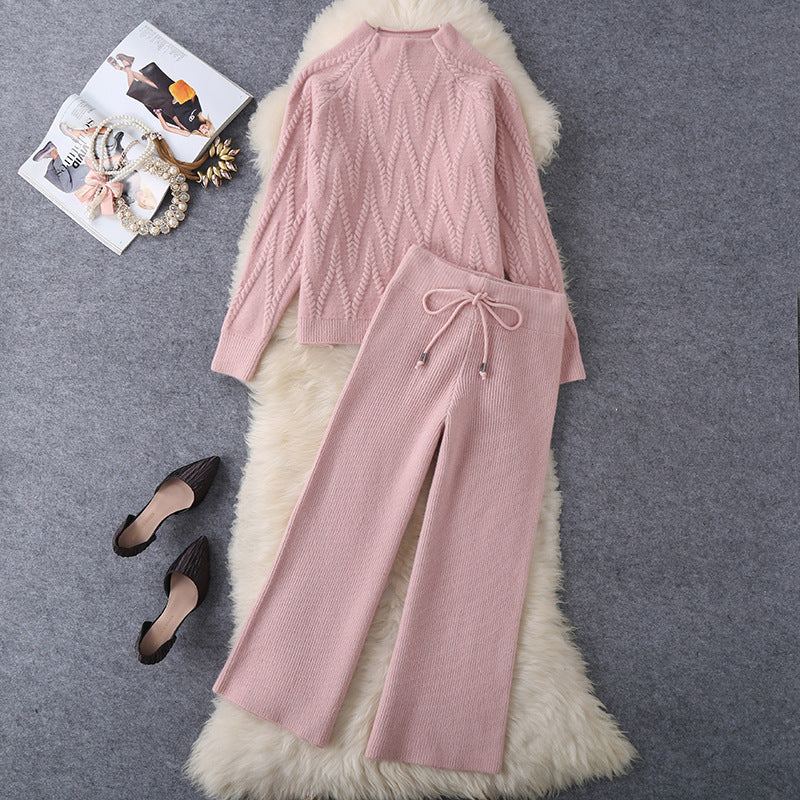 Damen Set aus Strickpullover und Weit geschnittenen Hose EB