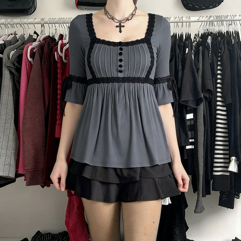 Damen Top mit Spitzenakzenten und lässigem Schnitt EB