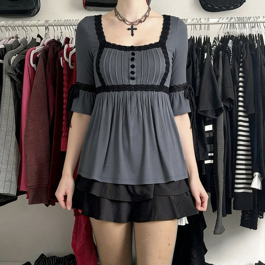 Damen Top mit Spitzenakzenten und lässigem Schnitt EB