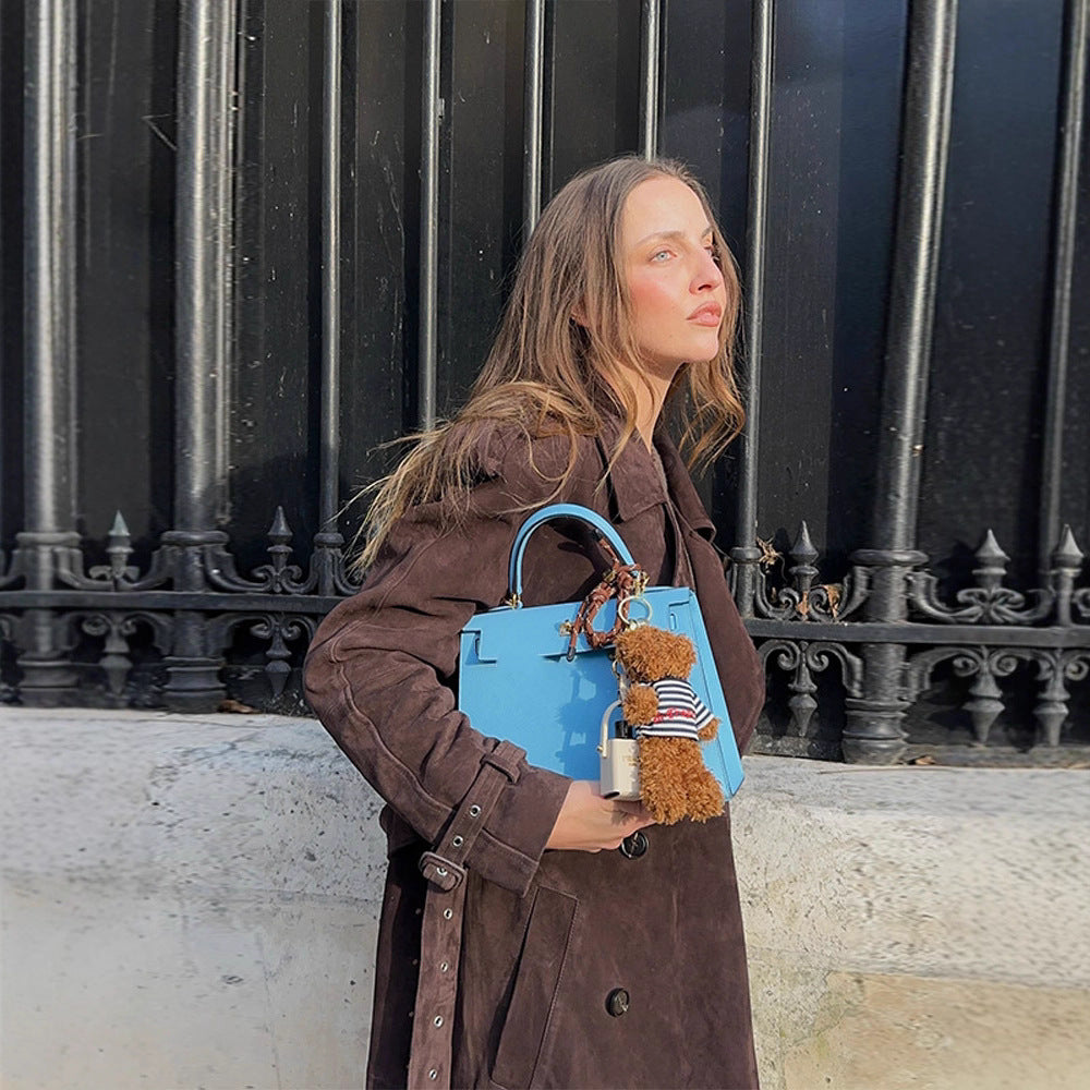 Damen Langer Trenchcoat aus weichem Wildlederimitat mit modischen Details EB