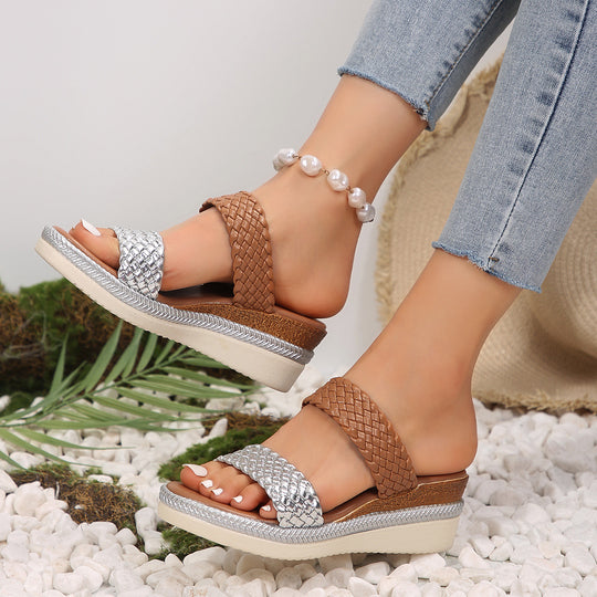 Damen Plateausandalen mit geflochtenem Riemendesign und komfortabler Sohle EB